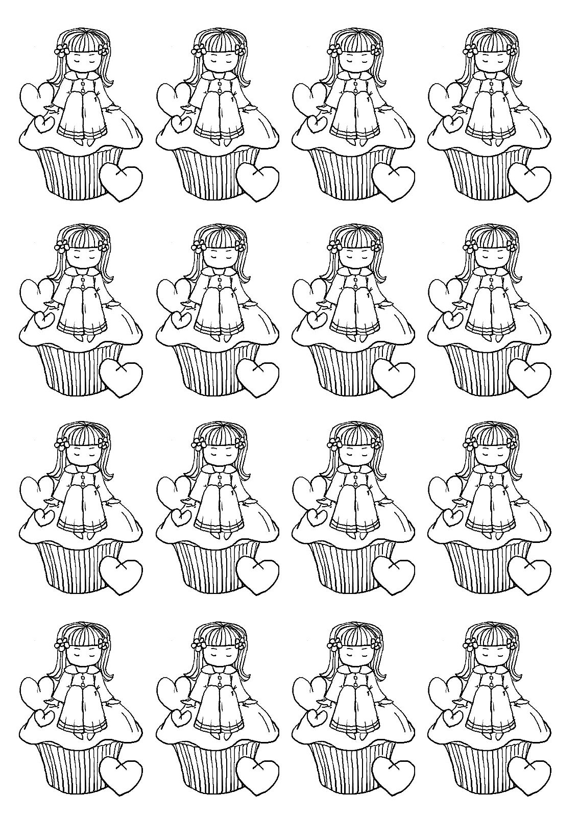 Cupcake Little Girl Cupcakes Adult Coloring Pages