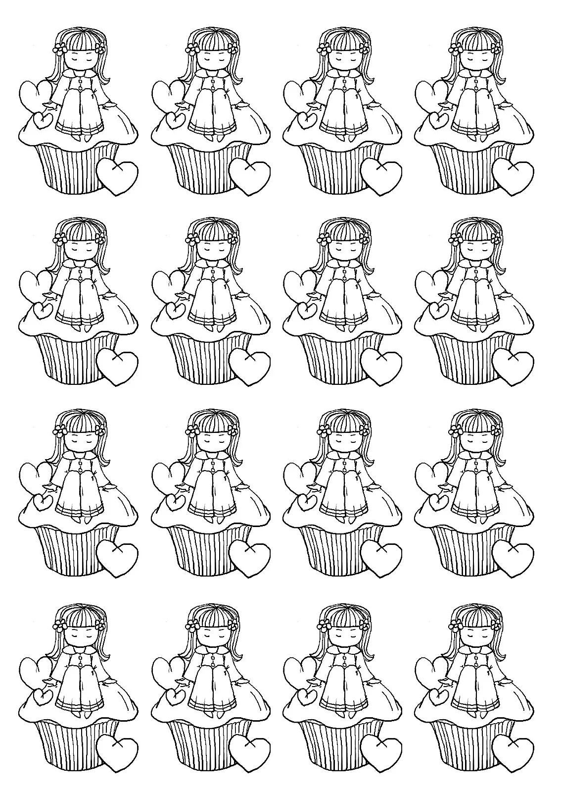Cupcake little girl (Printable Cupcake and cake Coloring Page for adults)