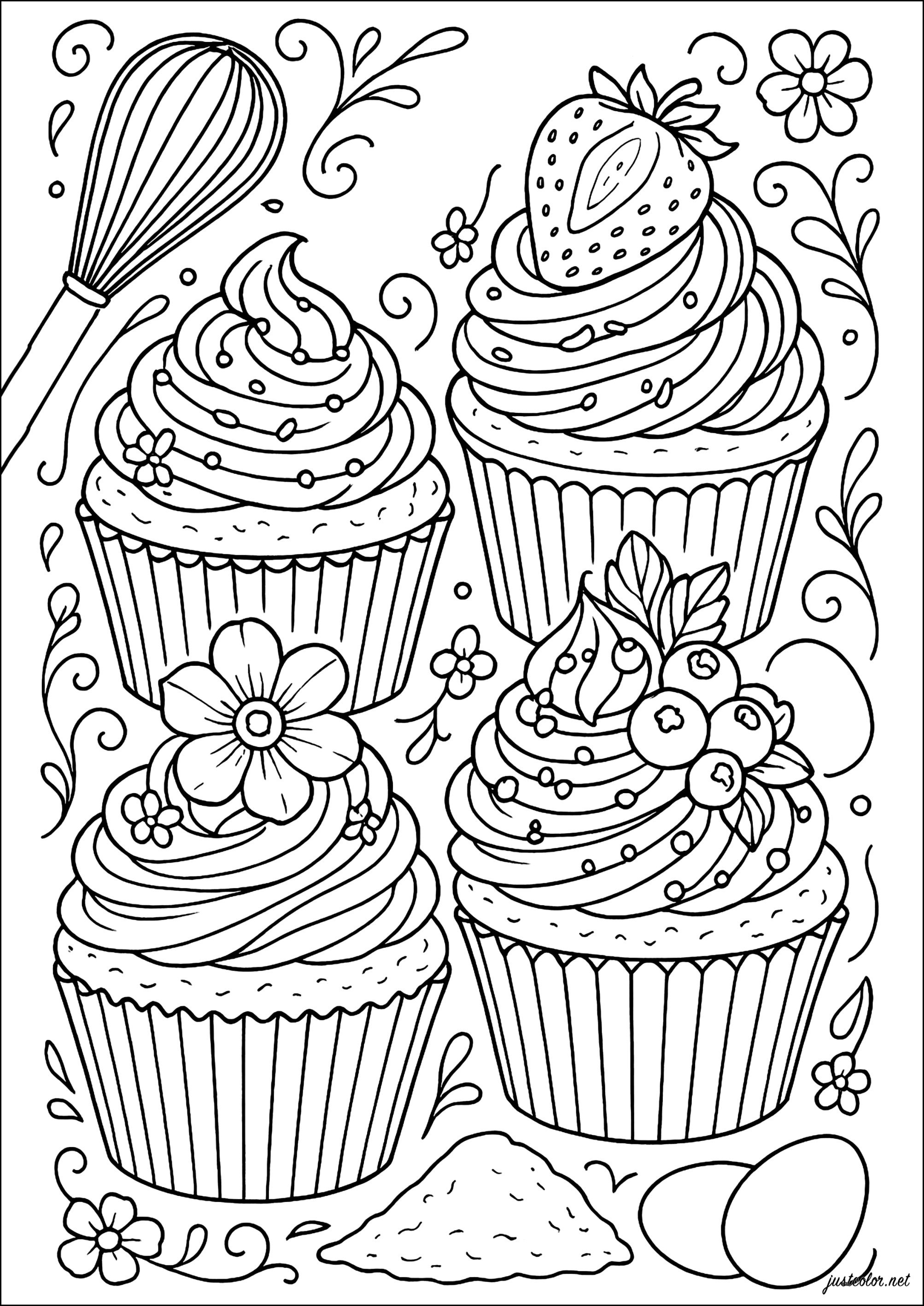Cupcakes-73934 (Printable Cupcake and cake Coloring Page for adults)
