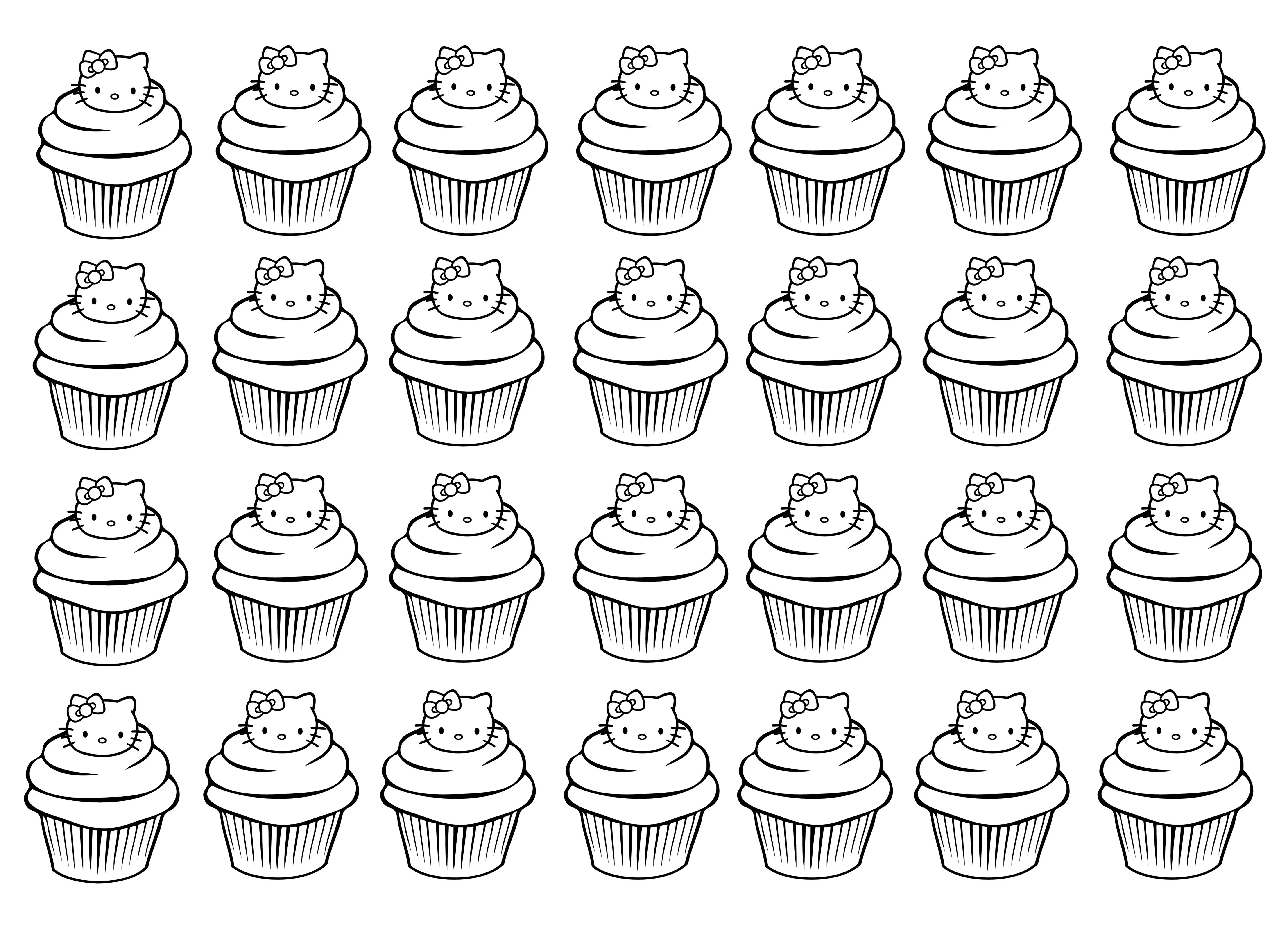 Hello Kitty cupcakes to print and color (Cupcake and cake)