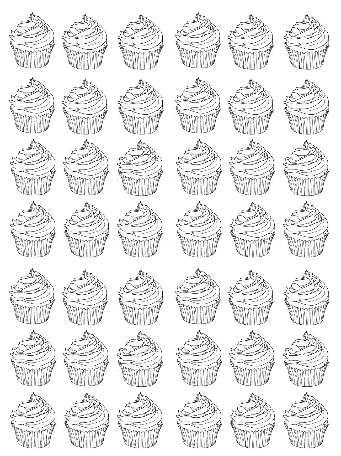 Cupcakes and Andy Warhol (Printable Cupcake and cake Coloring Page for adults)