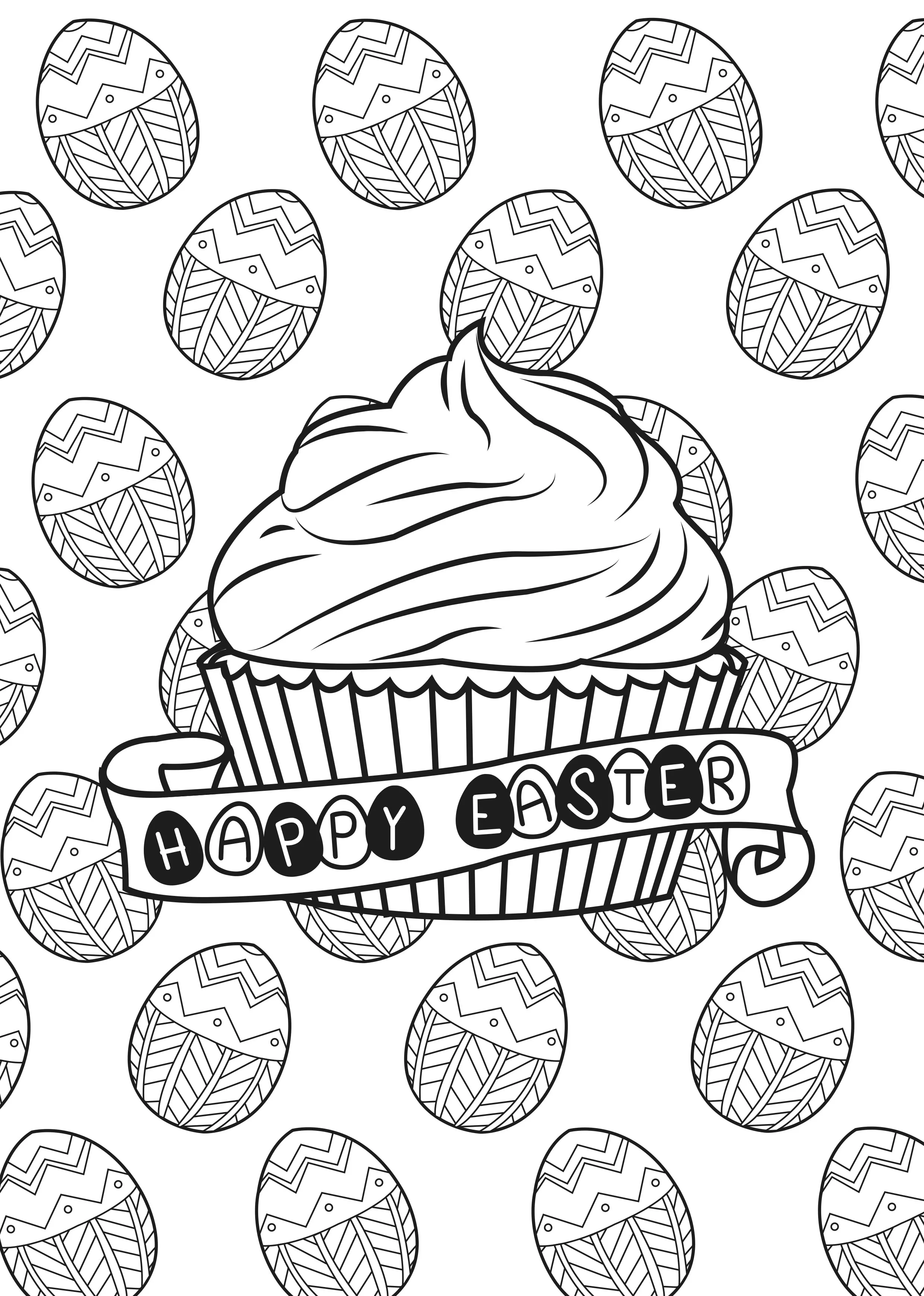 Easter egg muffin by allan. (Printable Cupcake and cake Coloring Page for adults)