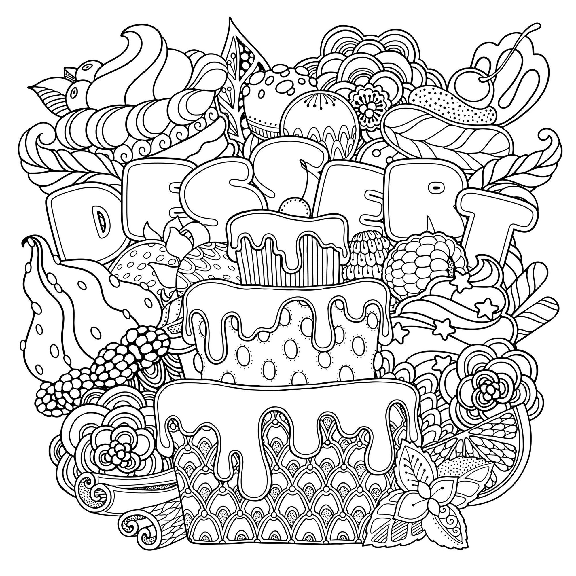 Mix of desserts - Cupcakes Adult Coloring Pages