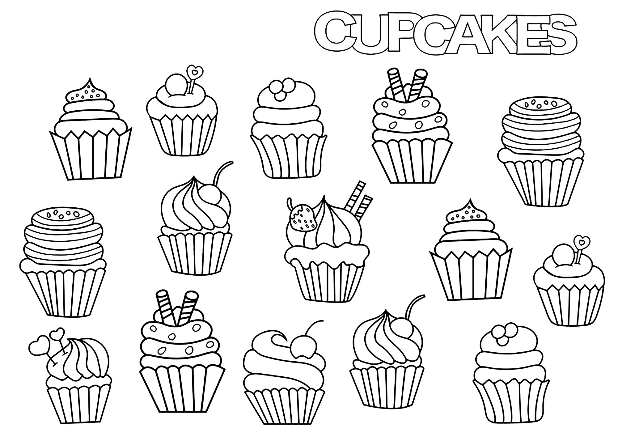 Cupcakes Doodle - Cupcakes Adult Coloring Pages
