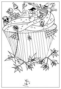 Coloring page adult Coloring cup cakes by valentin
