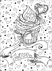 Coloring page cupcake love