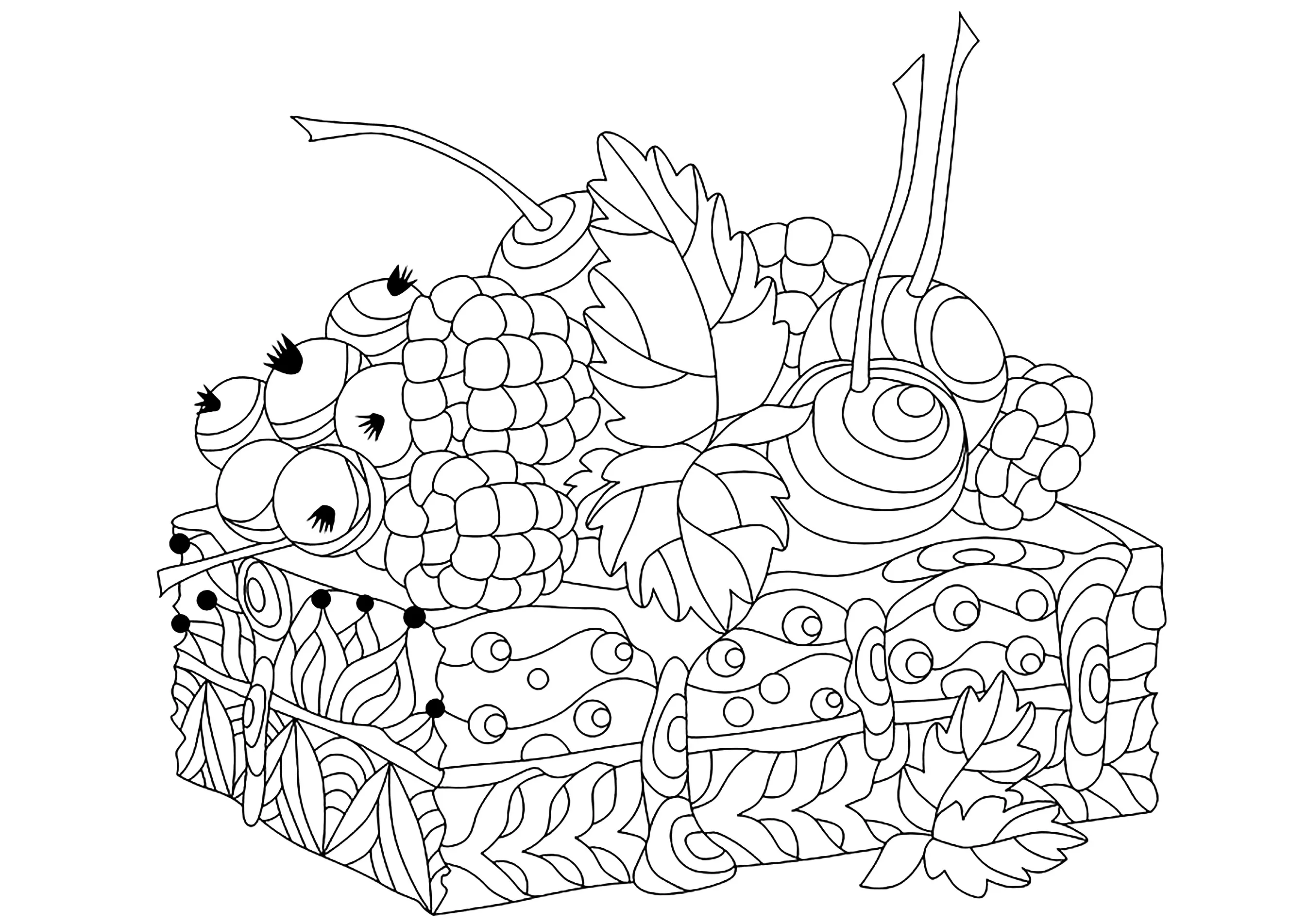 Piece of cake (Printable Cupcake and cake Coloring Page for adults)