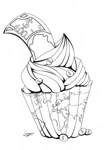 Money Cup cake (Cupcake and cake Coloring Page)