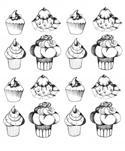 Appetizing cupcakes (Cupcake and cake Coloring Page)