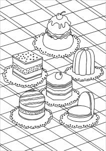 Appetizing cakes (Cupcake and cake Coloring Page)