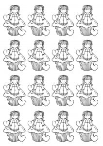 coloring-cupcake-little-girl (Cupcake and cake Coloring Page)