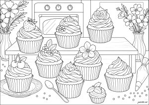 cupcakes-66532 (Cupcake and cake Coloring Page)