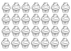Hello Kitty cupcakes to print and color (Cupcake and cake Coloring Page)
