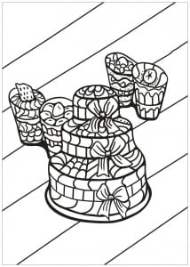 Cake and cupcakes to color (Cupcake and cake Coloring Page)