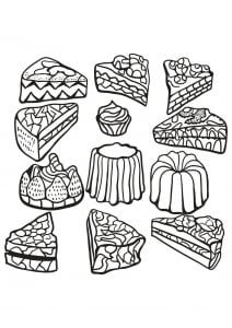 Different cakes (Cupcake and cake Coloring Page)