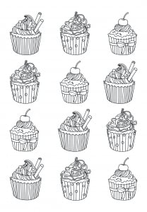 Coloring page adults cupcakes easy Celine