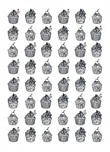 Hard level ! Brave explorer of coloring pages, are you hungry ? (Cupcake and cake Coloring Page)