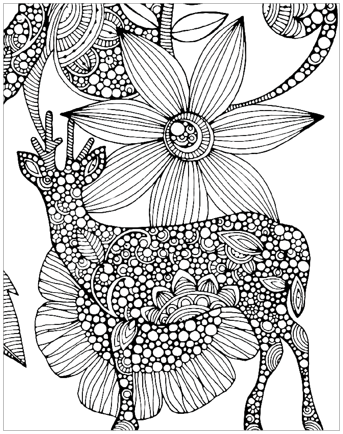Deer and big flower drawing