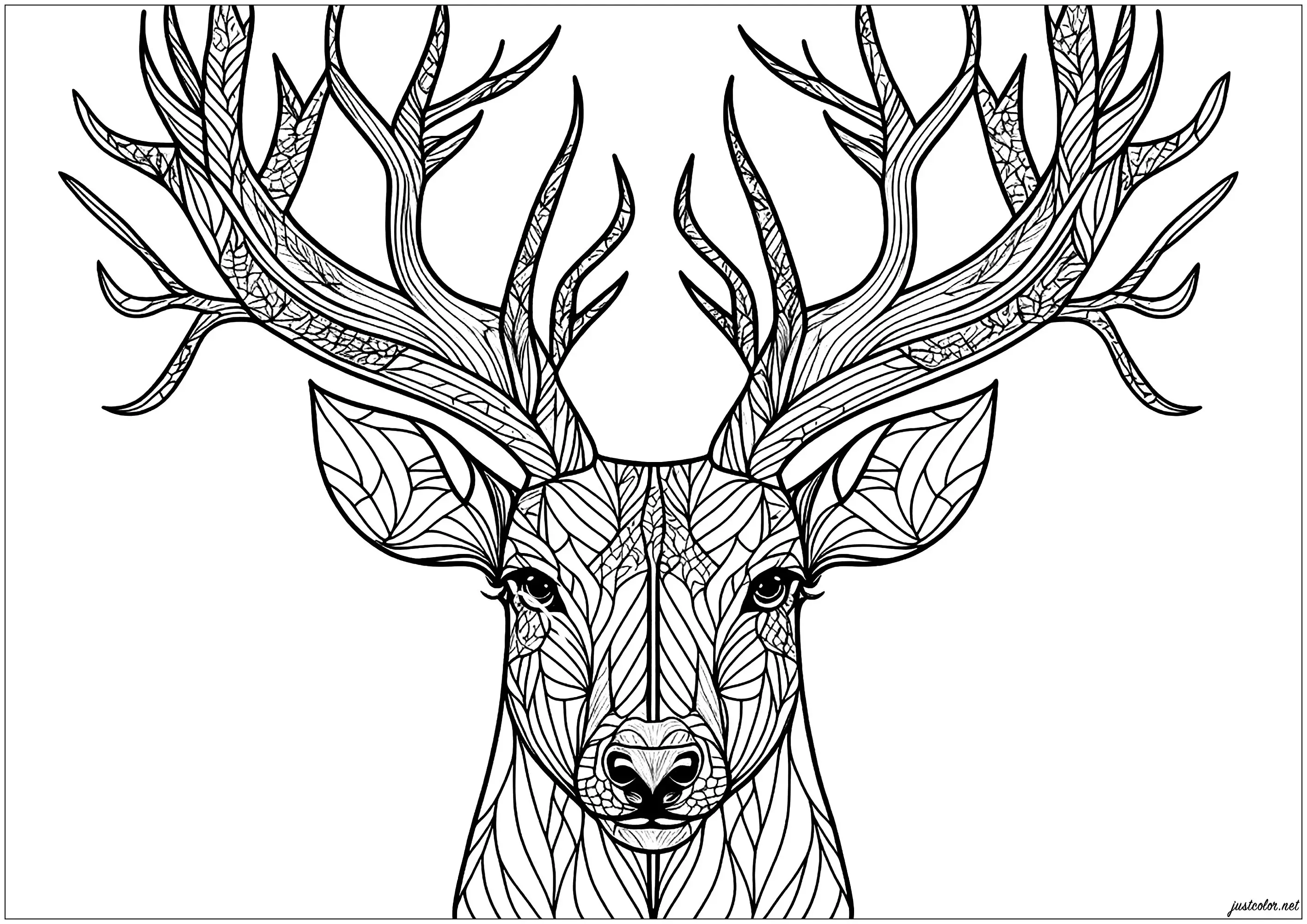 Deer with complex geometric shapes (Printable Coloring Page for adults)