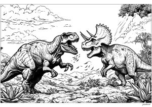 A fight between two dinosaurs