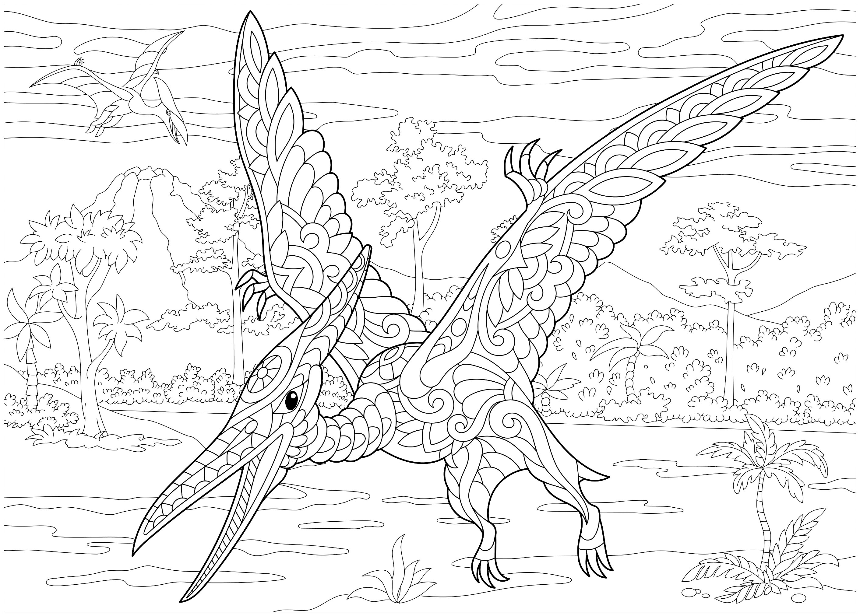 Download Pterodactyl - Dinosaurs Adult Coloring Pages