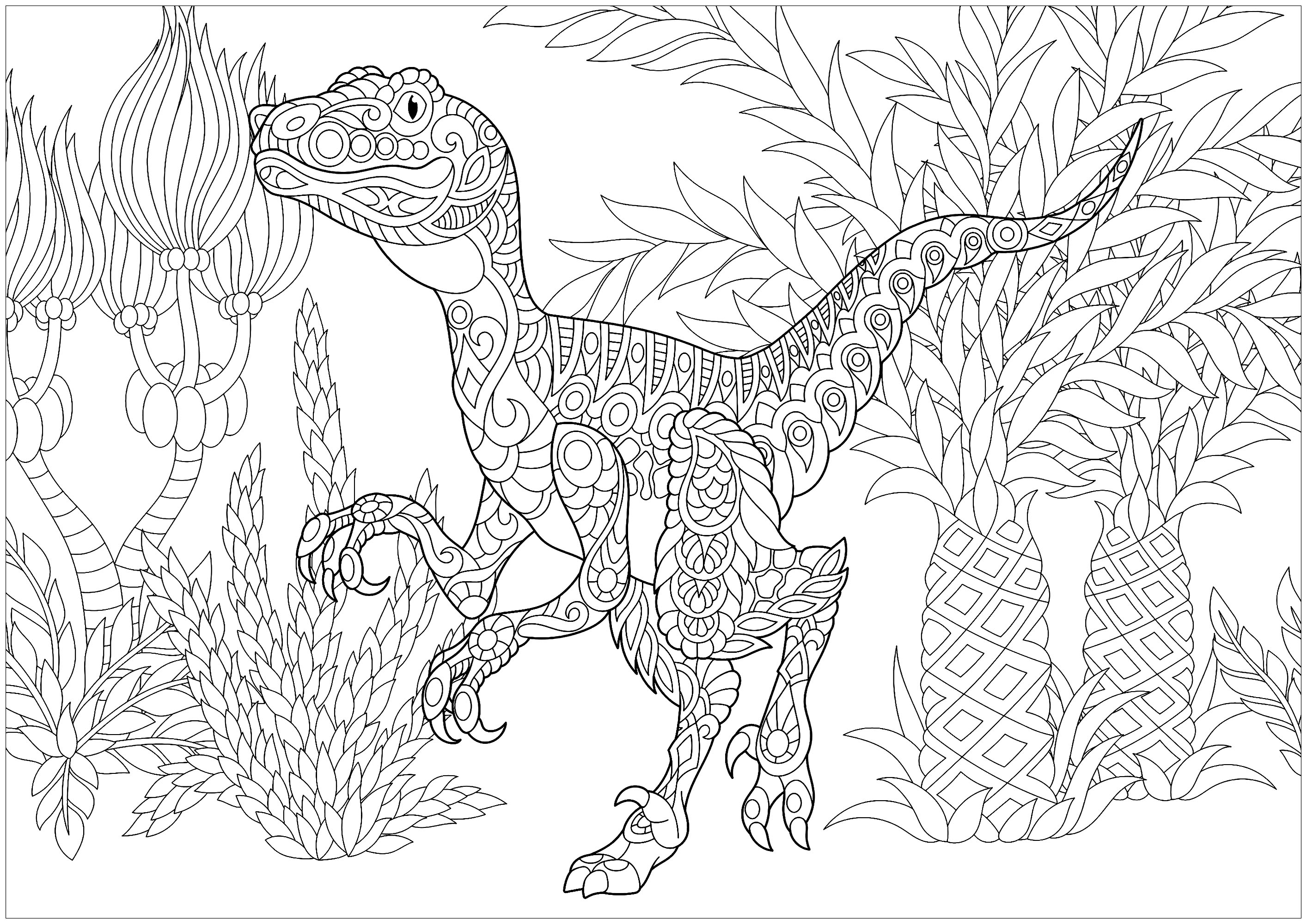 Velociraptor - Dinosaurs Adult Coloring Pages