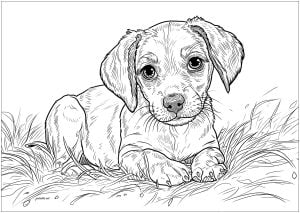 Young puppy with a sad look (Dog Coloring Page)
