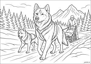 Snowy mountain dog sleigh ride