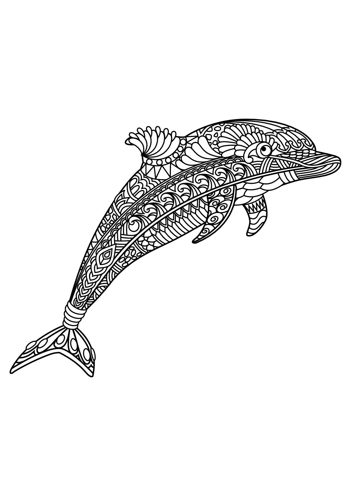 Free book dolphin (Printable Coloring Page for adults)