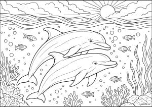 Two dolphins in the water