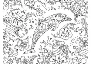 Printable Dolphin complex coloring sheets for adults