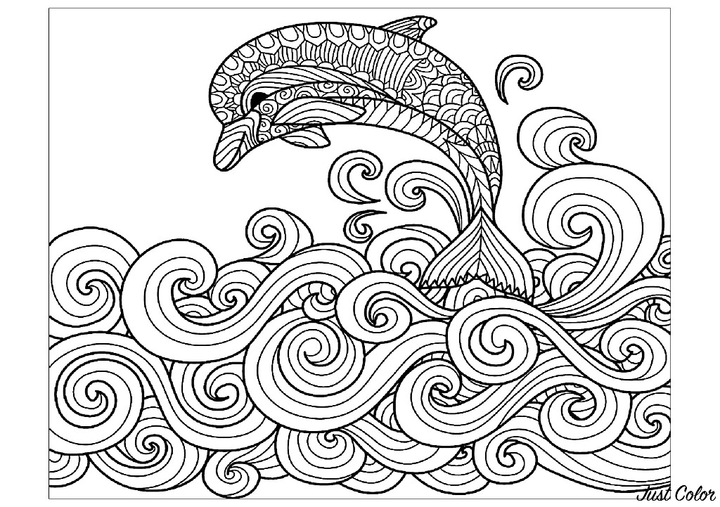  Dolphin  waves Dolphins  Adult  Coloring  Pages 