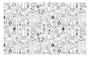 Simple coloring page made with doodle characters