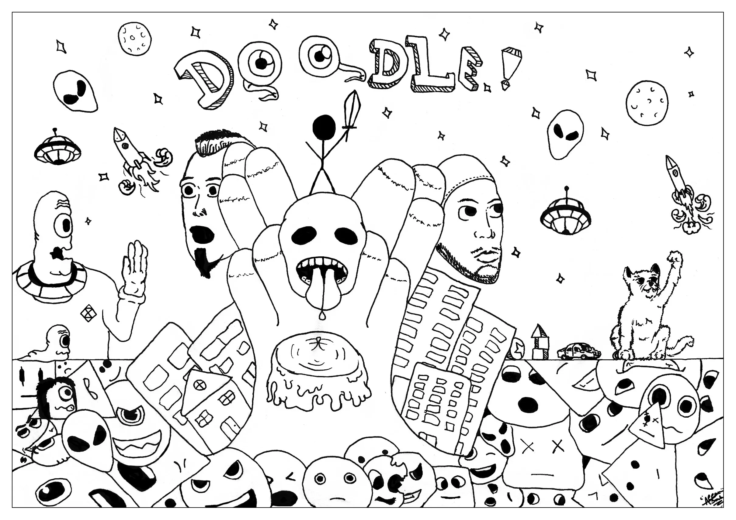 Doodle Allan - 2 (Printable Doodle Art / Doodling Coloring Page for adults)