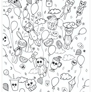 Doodle coloring page of a PARTY with Kawaii characters (Doodle Art / Doodling Coloring Page)