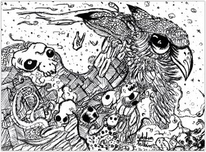 Coloring page adults doodle valentin hibou