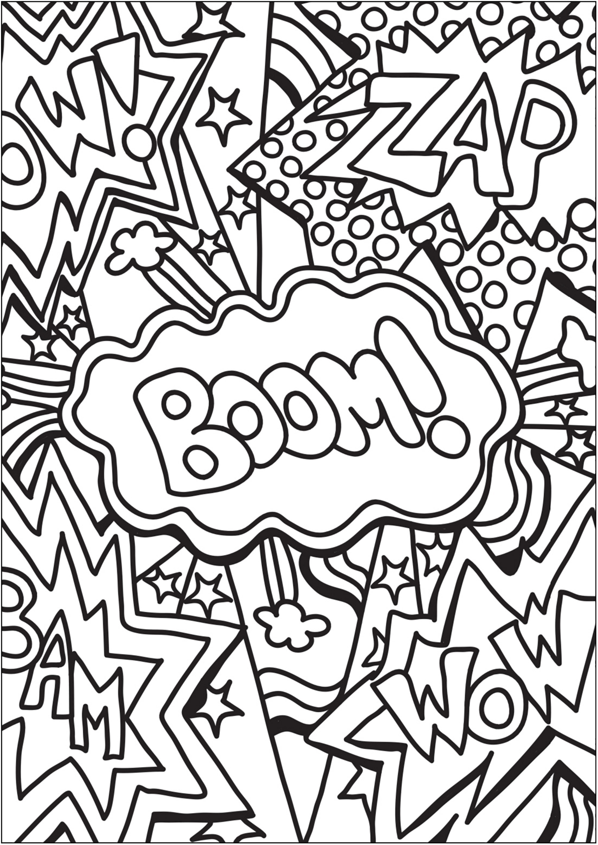 Onomatopoeia from Comic Books. Boom, Wow, Bam, Zap ... the usual little words found in comic books when there's action!