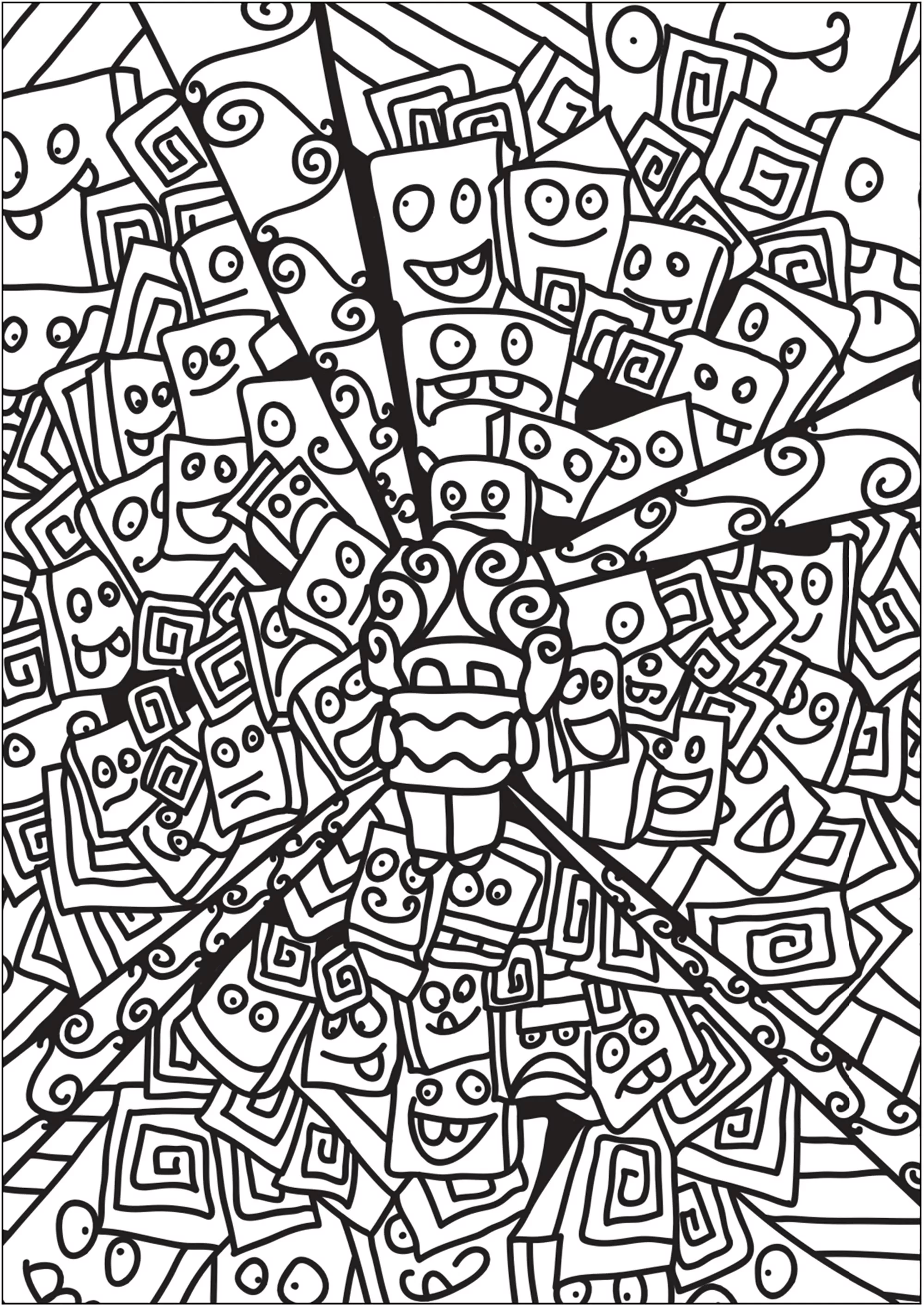 Doodle robots (Printable Doodle Art / Doodling Coloring Page for adults)