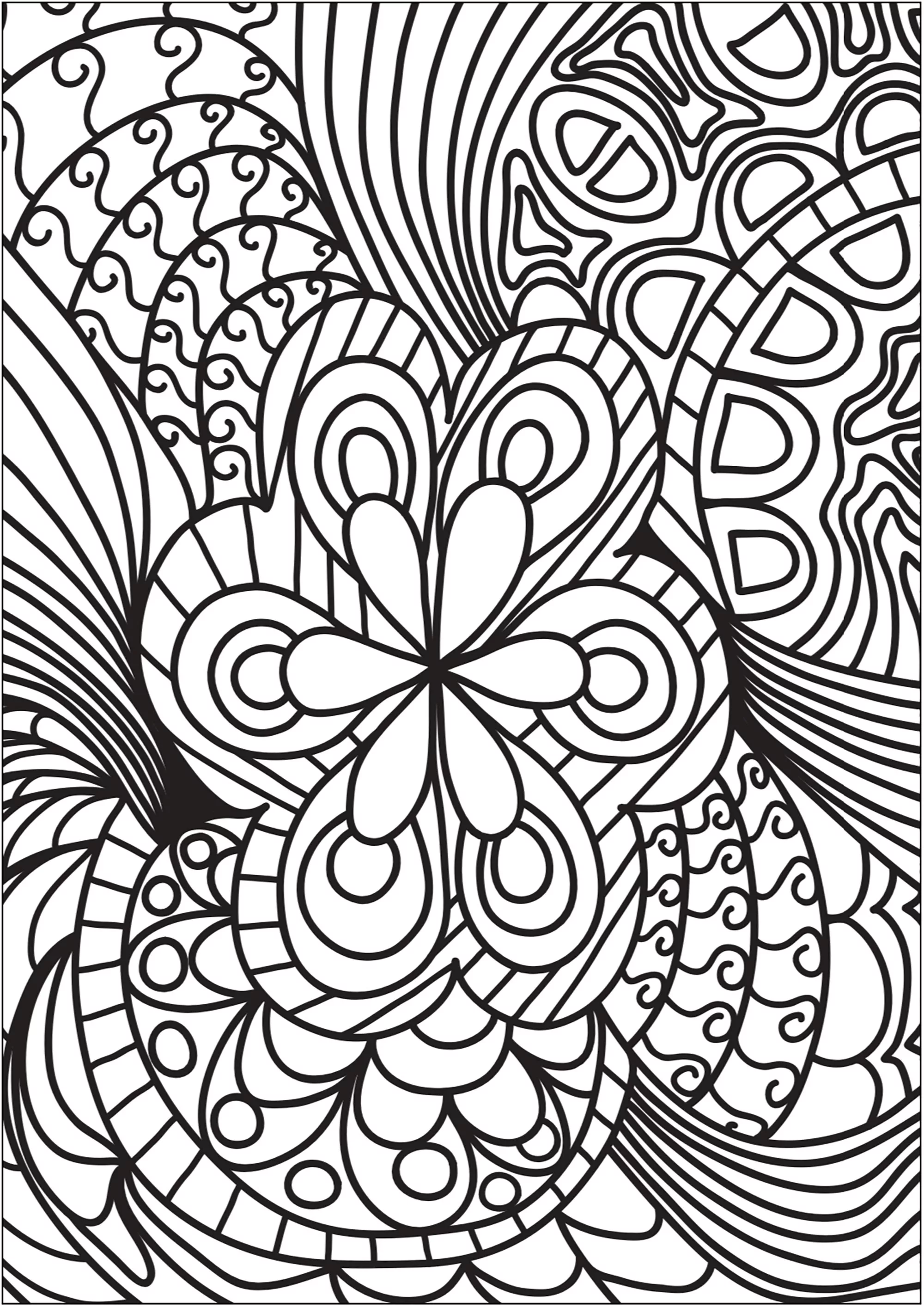 Pretty Doodle with a central flower (Printable Doodle Art / Doodling Coloring Page for adults)