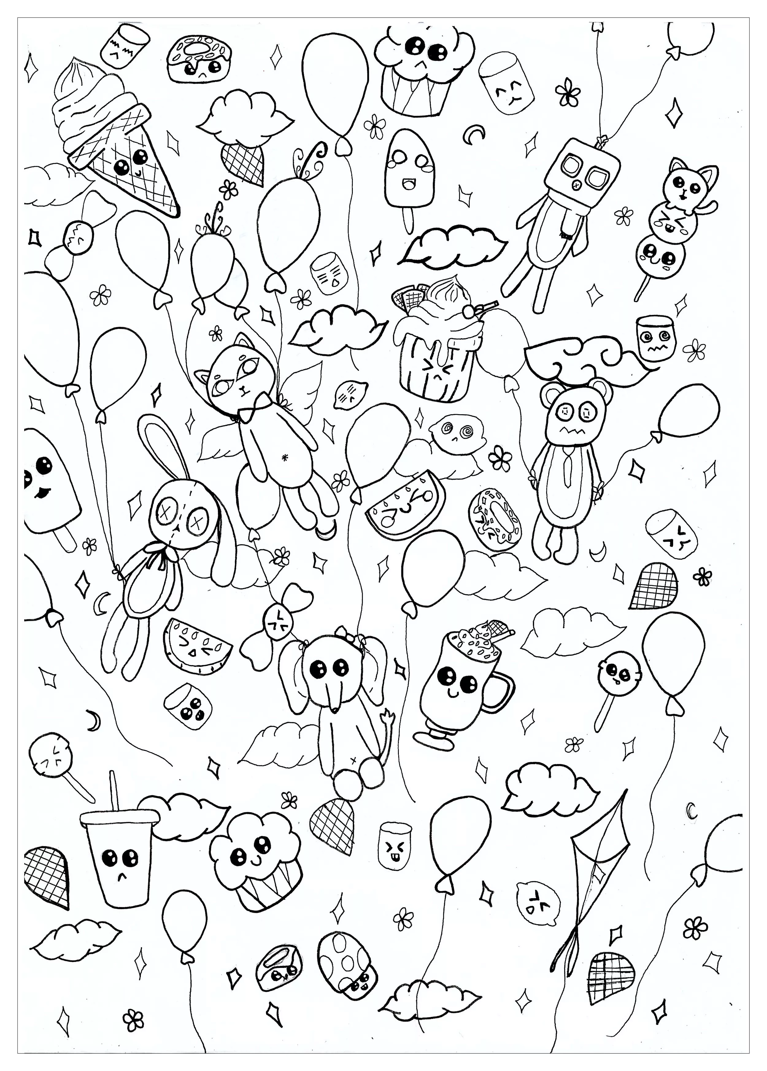 Kawaii-doodle-by-chloe (Printable Doodle Art / Doodling Coloring Page for adults)