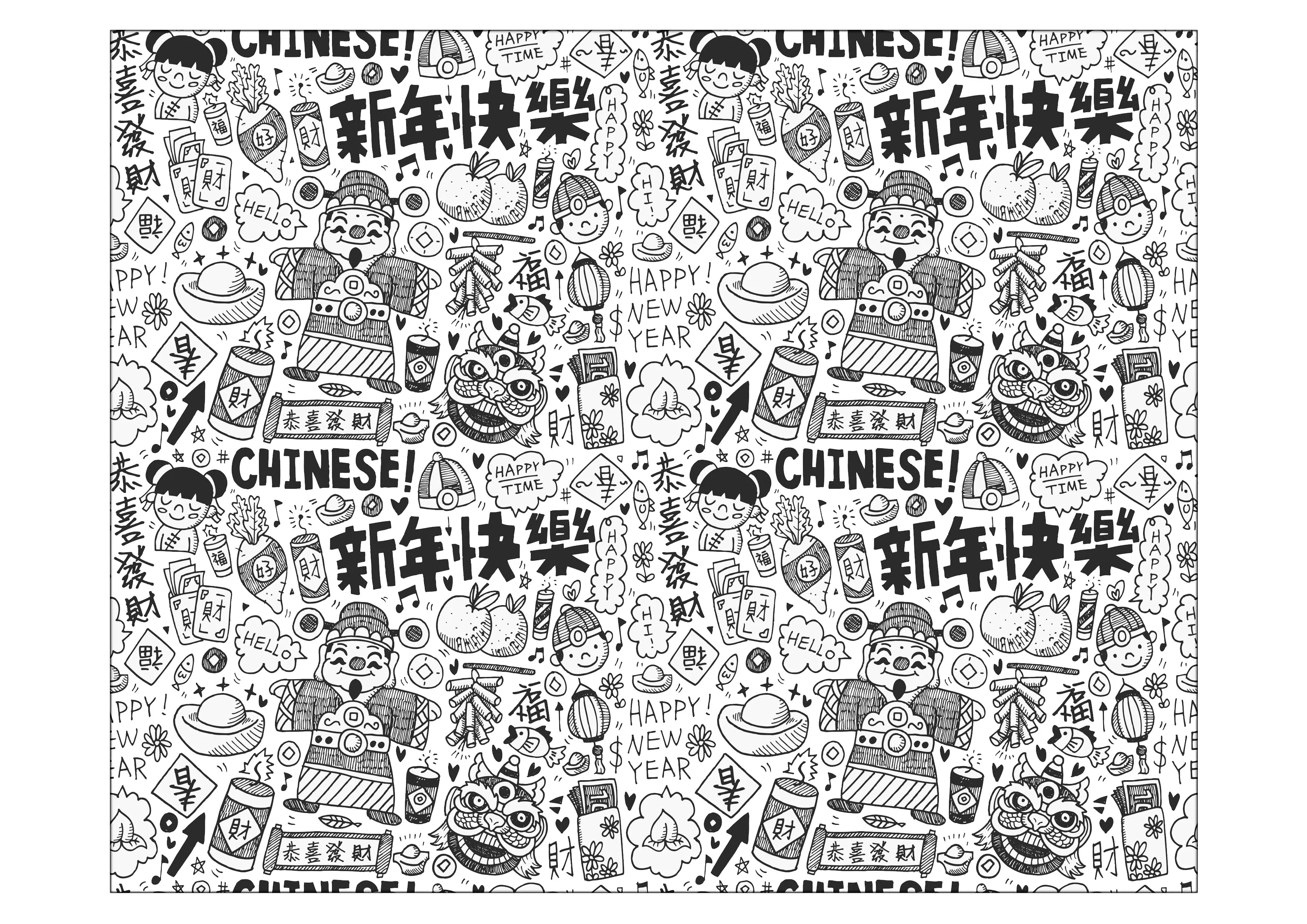 China Doodle (Printable Doodle Art / Doodling Coloring Page for adults)