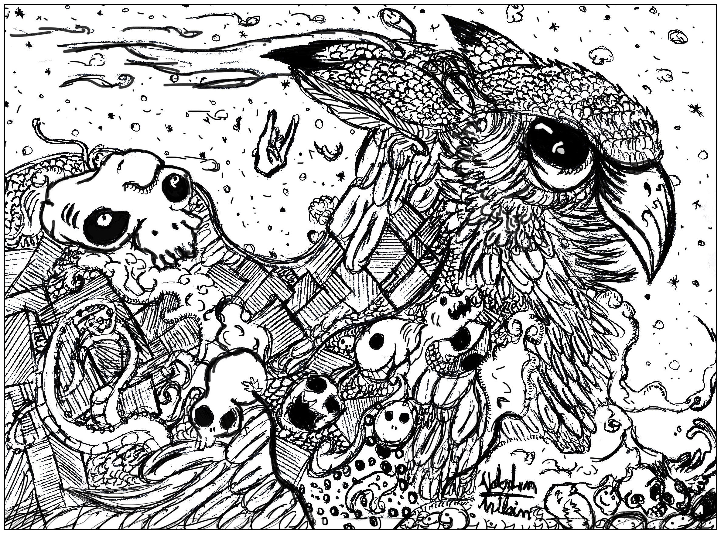 This original Doodle represent an owl, Artist : Valentin