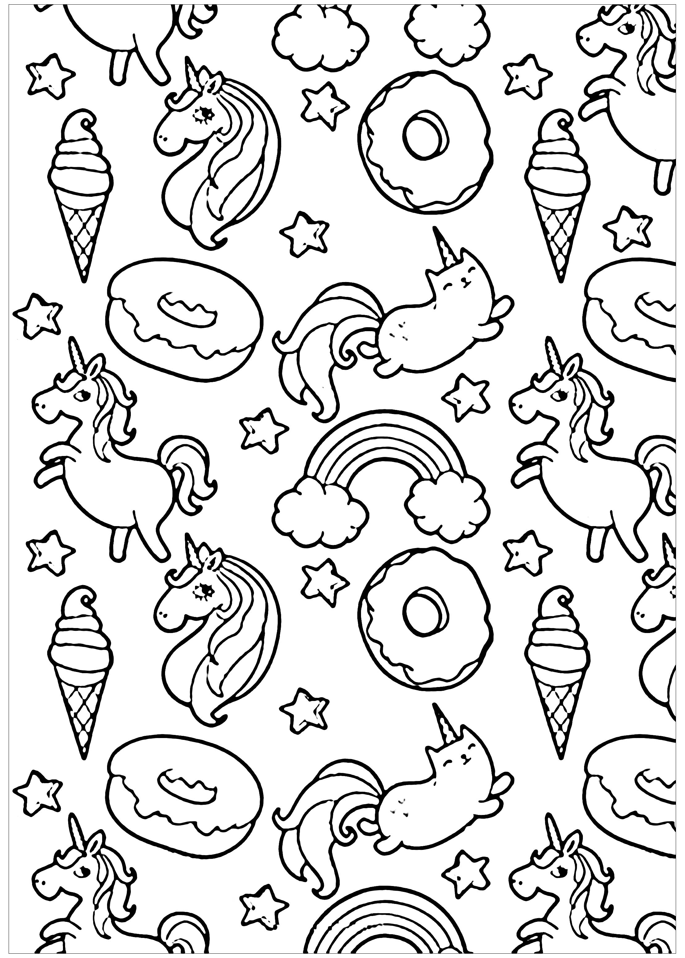 Pusheen donuts and unicorn   Doodle Art / Doodling Adult Coloring ...