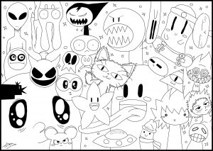 Coloring page adult doodle monster world by jim