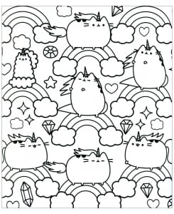 Coloring kawaii pusheen and rainbow