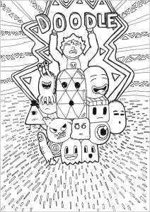 Doodle art representing a lot of imaginary characters