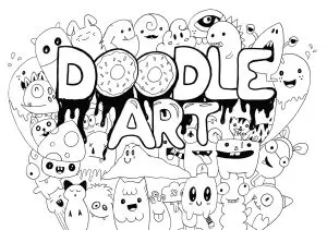 DOODLE ART in thick letters surrounded by expressive creatures
