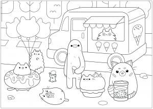 Coloring pusheen ice cream shop