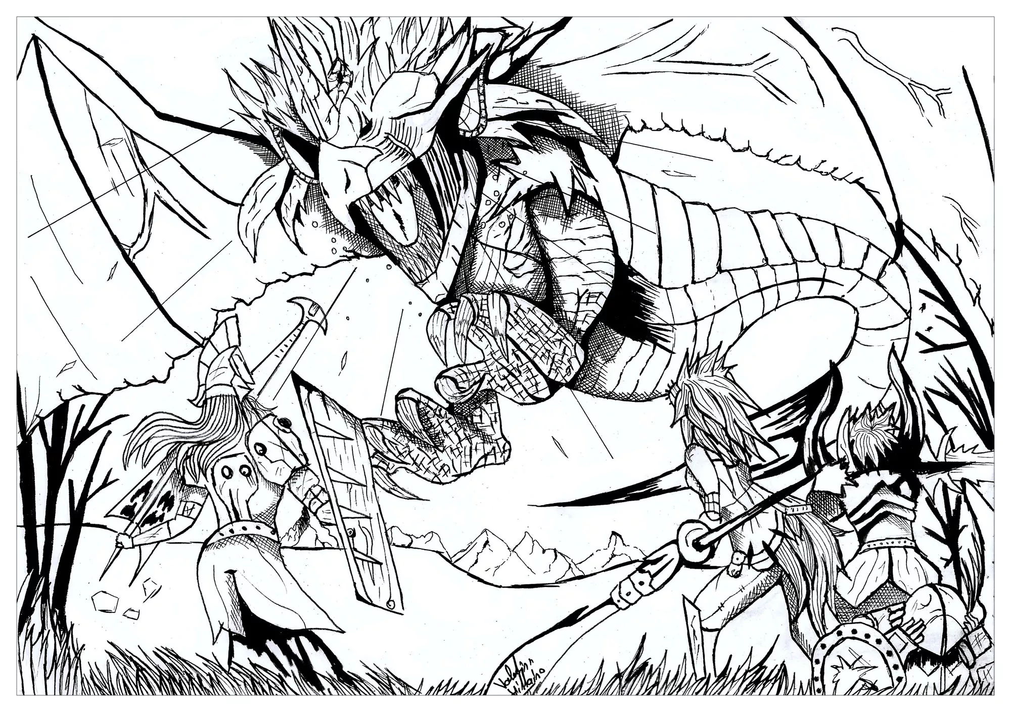 Dragon-hunter-by-valentin (Printable Coloring Page for adults)