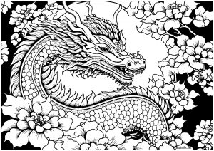 Dragon and flowers